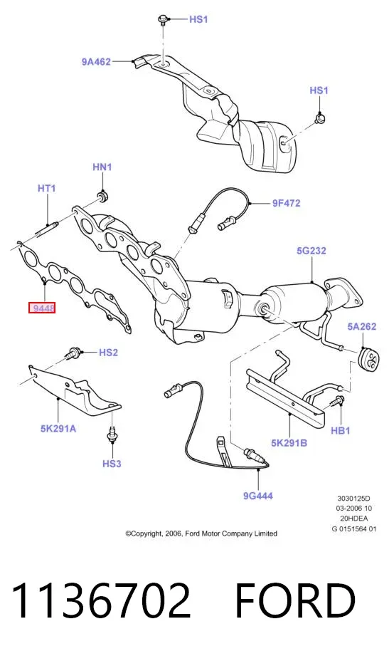 Junta colector escape 1136702 Ford