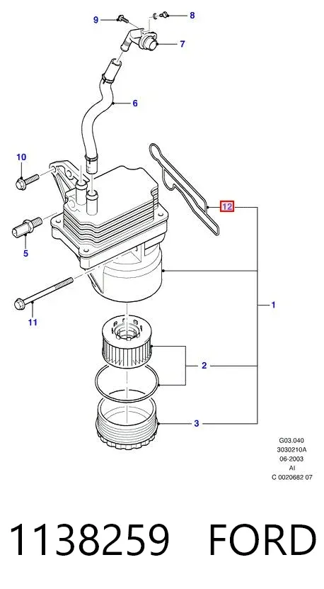 Junta de radiador de aceite 1138259 Ford