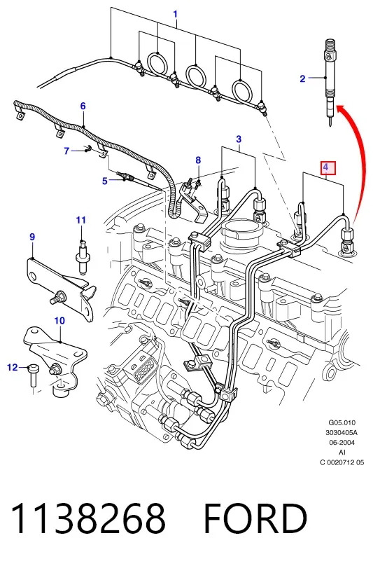 Tubería de combustible, sistema inyección, cilindro 3 1138268 Ford