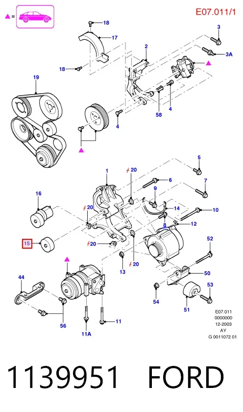 Polea inversión / guía, correa poli V 1139951 Ford
