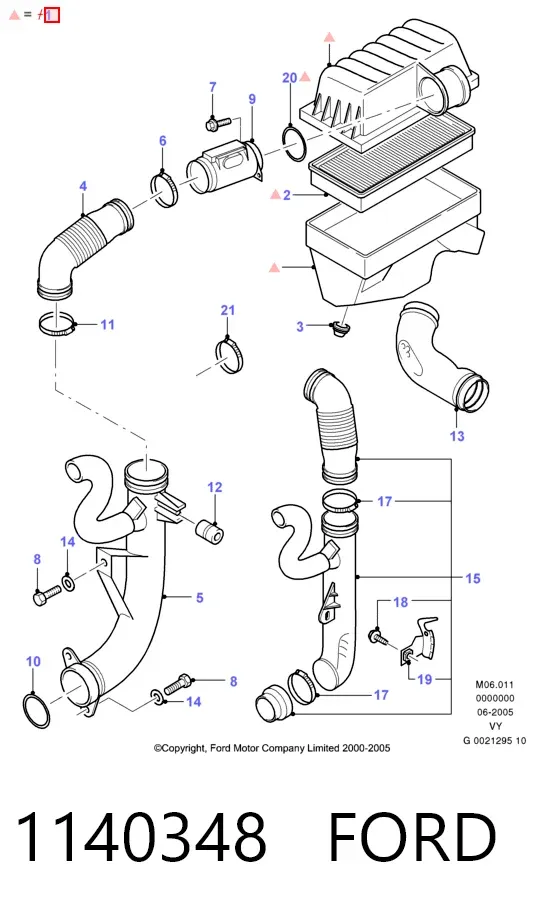 Caja del filtro de aire 1140348 Ford