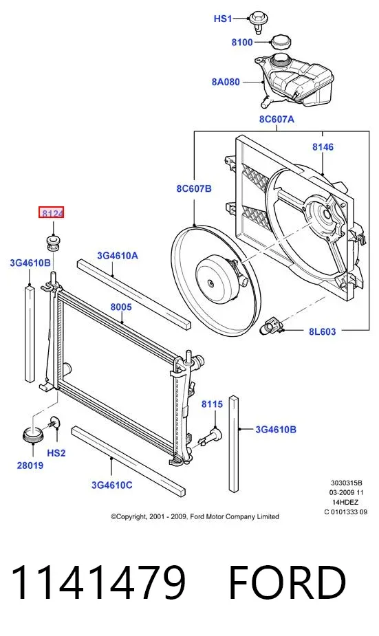 Soporte superior de radiador 1141479 Ford