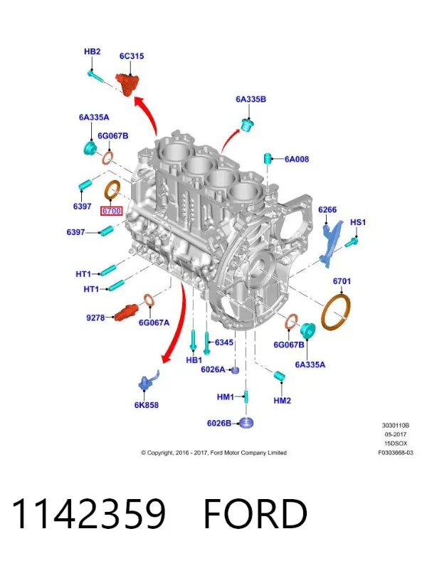 Retén de cigüeñal frontal 1142359 Ford