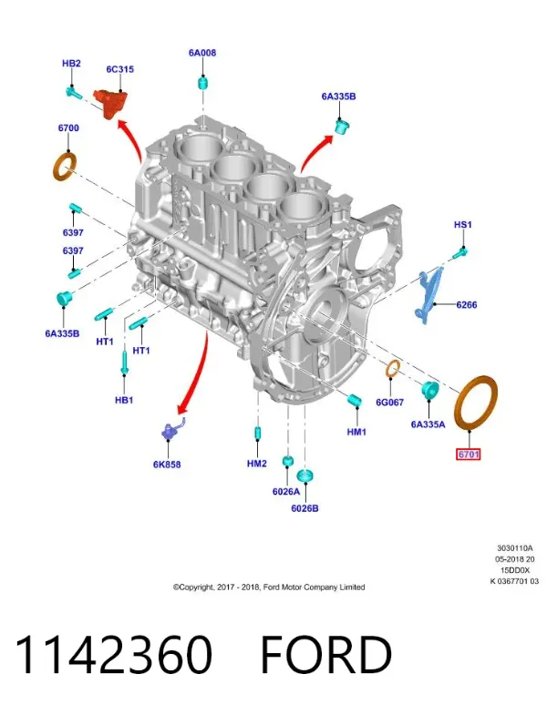 Retén de cigüeñal 1142360 Ford