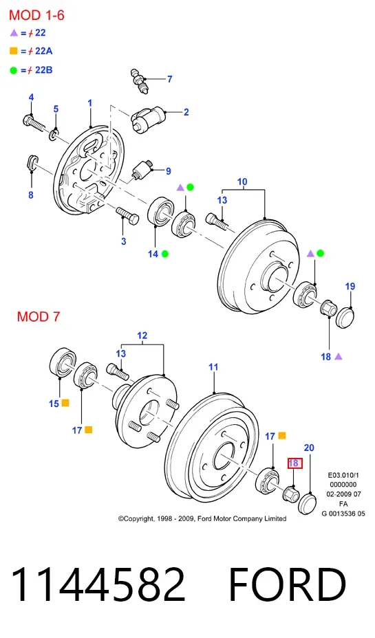 Tuerca del cubo de rueda trasera 1144582 Ford