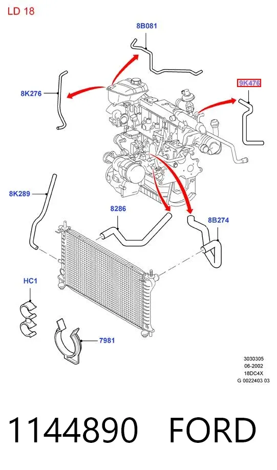 Manguera de calefacción, entrada 1144890 Ford