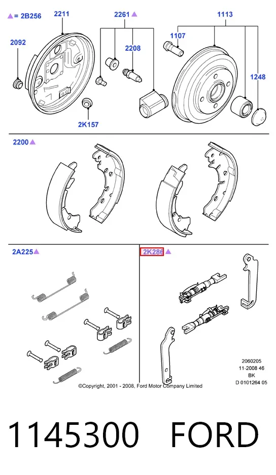 Regulador de freno de tambor trasero 1145300 Ford