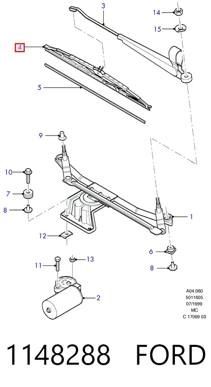 Escobilla del limpiaparabrisas del lado del conductor 1148288 Ford