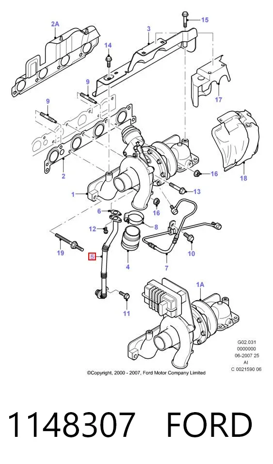 Tubo de drenaje de aceite de turbocompresor 1148307 Ford