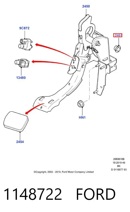 Casquillo del eje del pedal de embrague 1148722 Ford