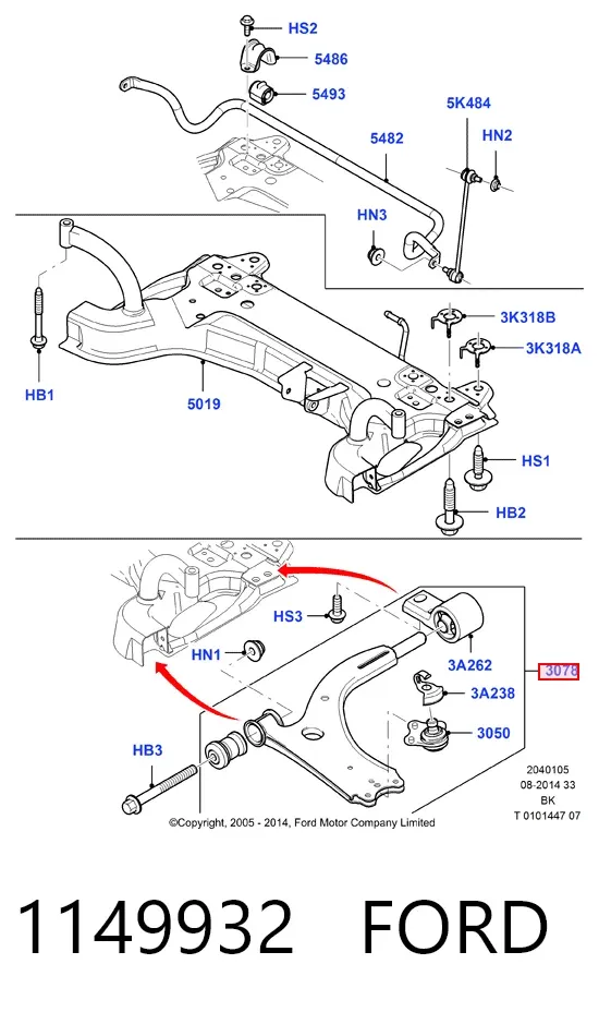 Brazo inferior derecho de la suspensión delantera 1149932 Ford