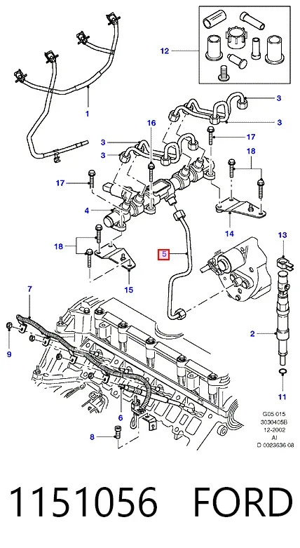 Tubo de combustible de la bomba de alta presión al riel de combustible 1151056 Ford