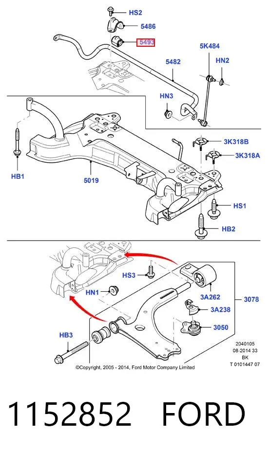 Buje de barra estabilizadora delantera 1152852 Ford