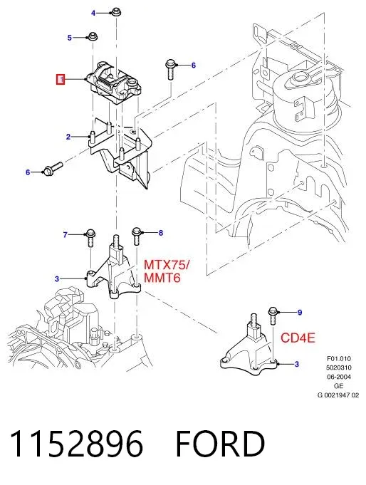 Soporte superior izquierdo del motor 1152896 Ford