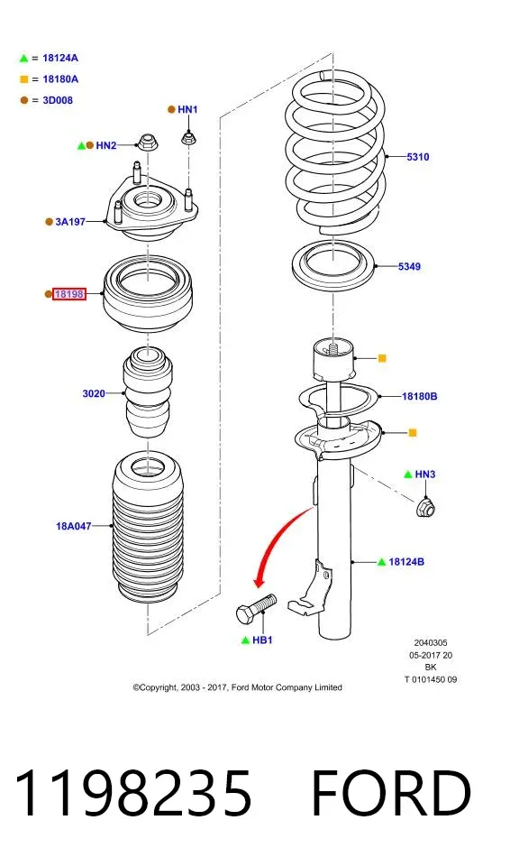 Soporte del amortiguador delantero 1198235 Ford