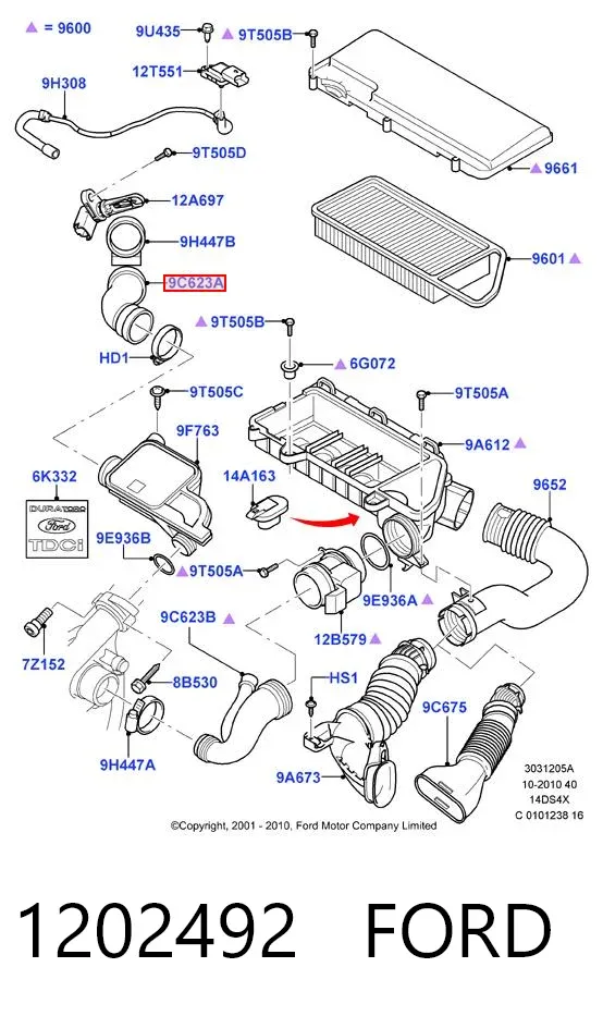 Tubo de aire 1202492 Ford