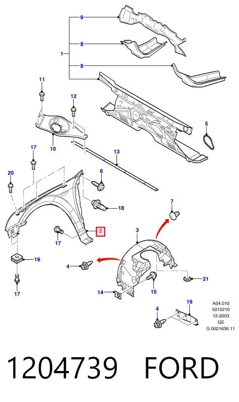 Aleta delantera izquierda 1204739 Ford