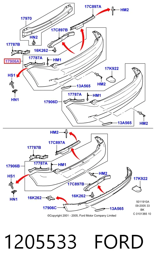 Parachoques trasero 1205533 Ford