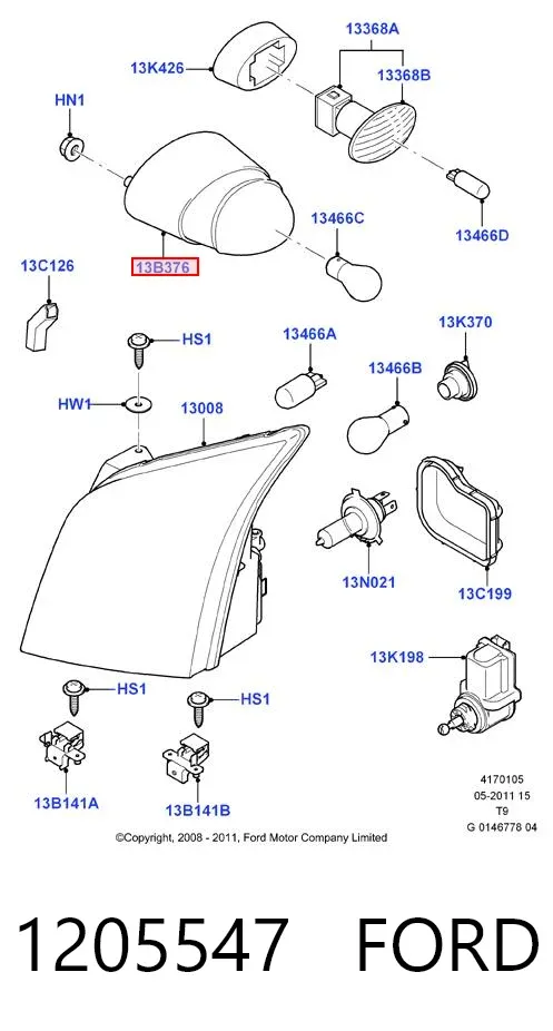 Luz intermitente de guardabarros izquierdo 1205547 Ford