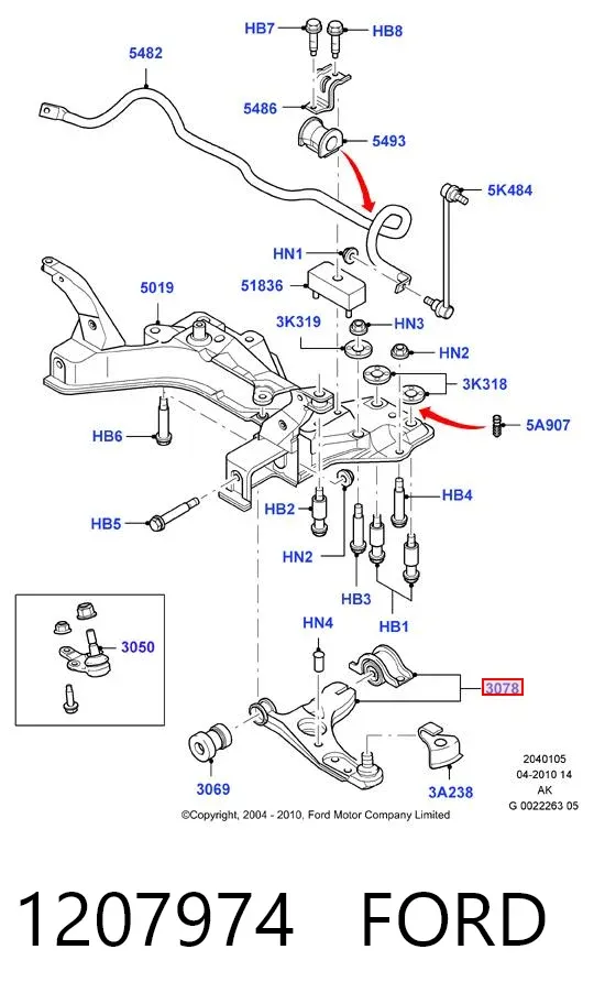Brazo inferior izquierdo de la suspensión delantera 1207974 Ford