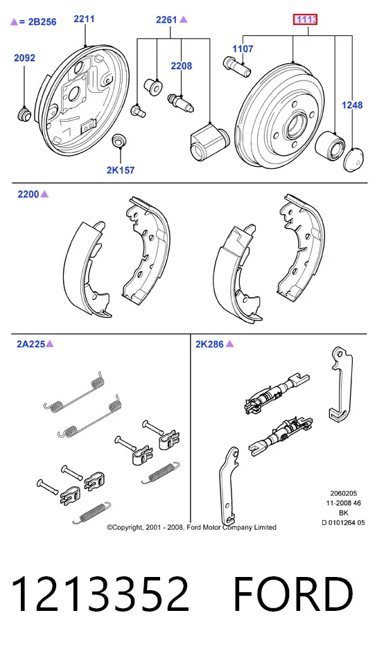 Tambor de freno trasero 1213352 Ford