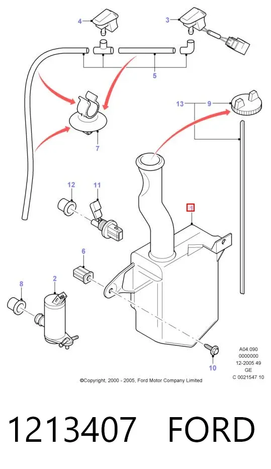 Depósito de limpiaparabrisas 1213407 Ford
