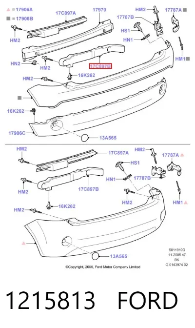 Soporte central del parachoques trasero FORD 1215813