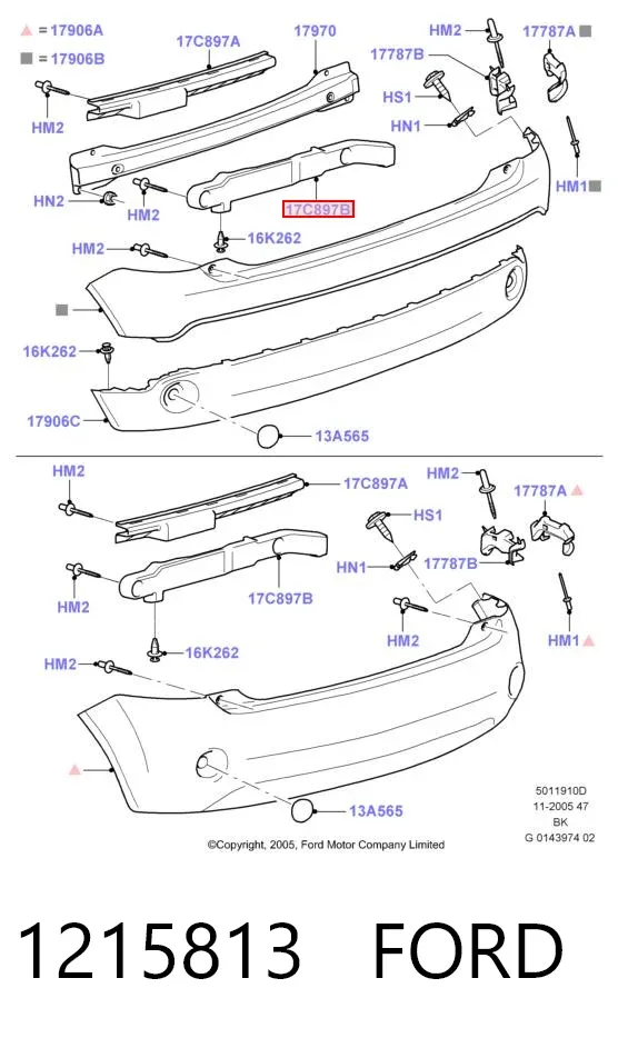 Soporte central del parachoques trasero 1215813 Ford