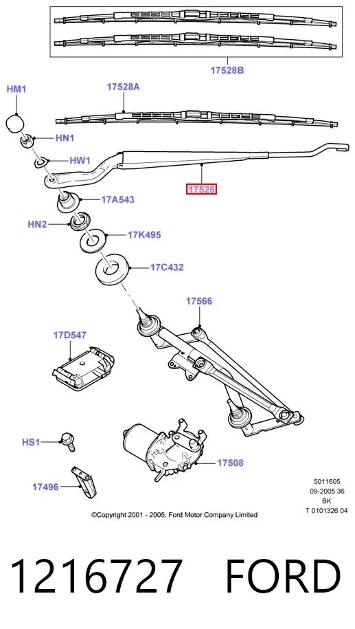 Brazo del limpiaparabrisas 1216727 Ford