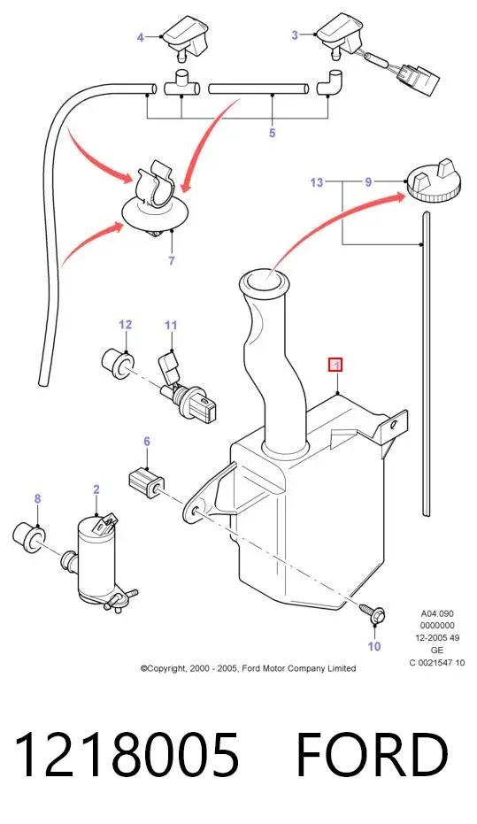 Depósito de limpiaparabrisas 1218005 Ford