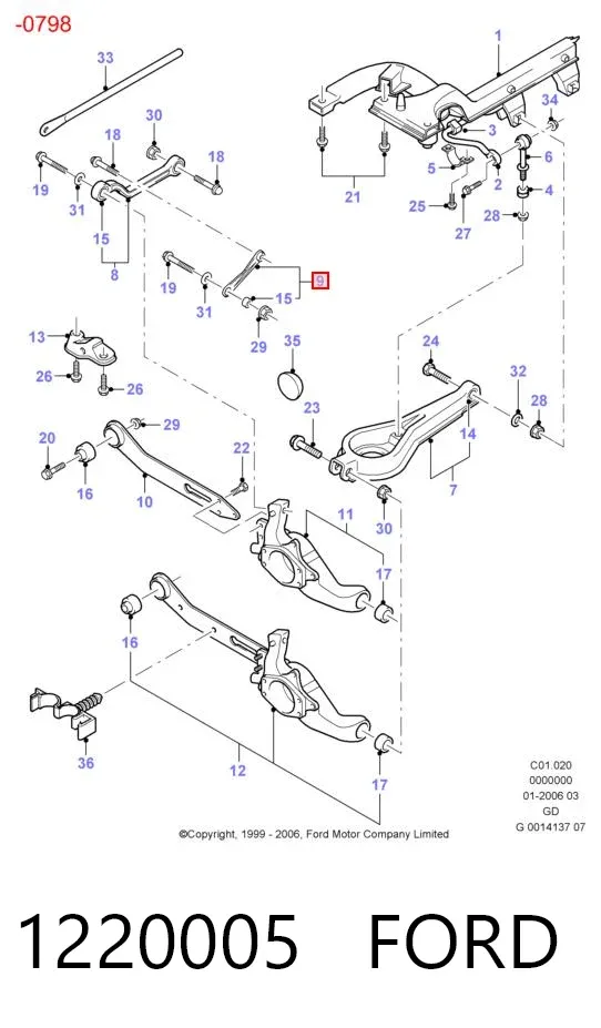 Barra transversal de la suspensión trasera 1220005 Ford