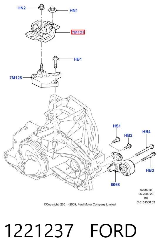 Soporte superior izquierdo del motor 1221237 Ford