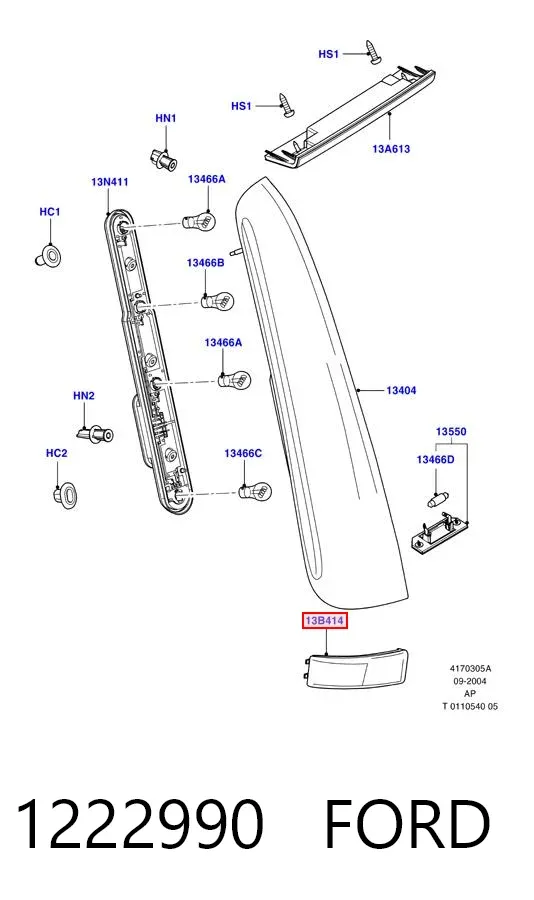 Reflector del parachoques trasero derecho 1222990 Ford