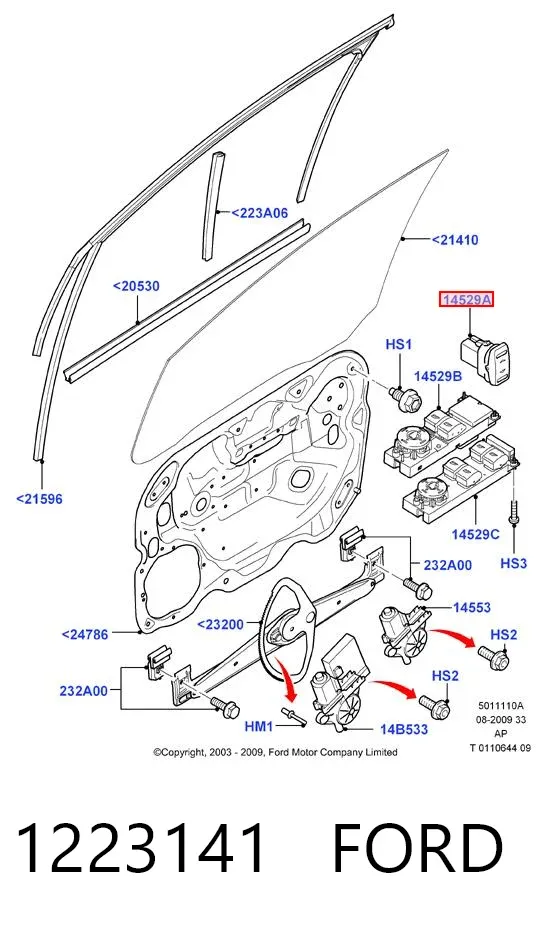Botón de elevalunas delantero derecho 1223141 Ford