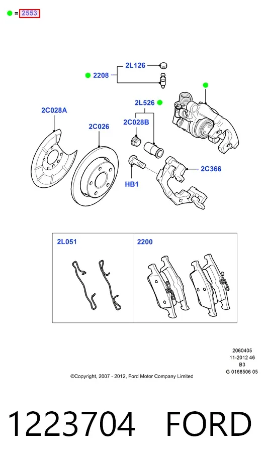 Pinza de freno trasera derecha 1223704 Ford