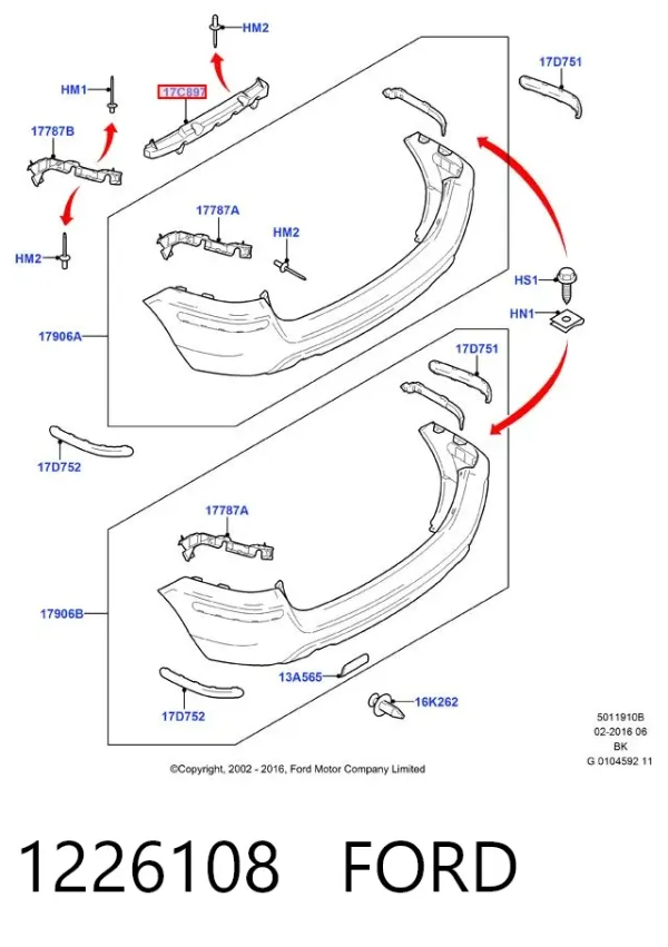 Soporte central del parachoques trasero 1226108 Ford