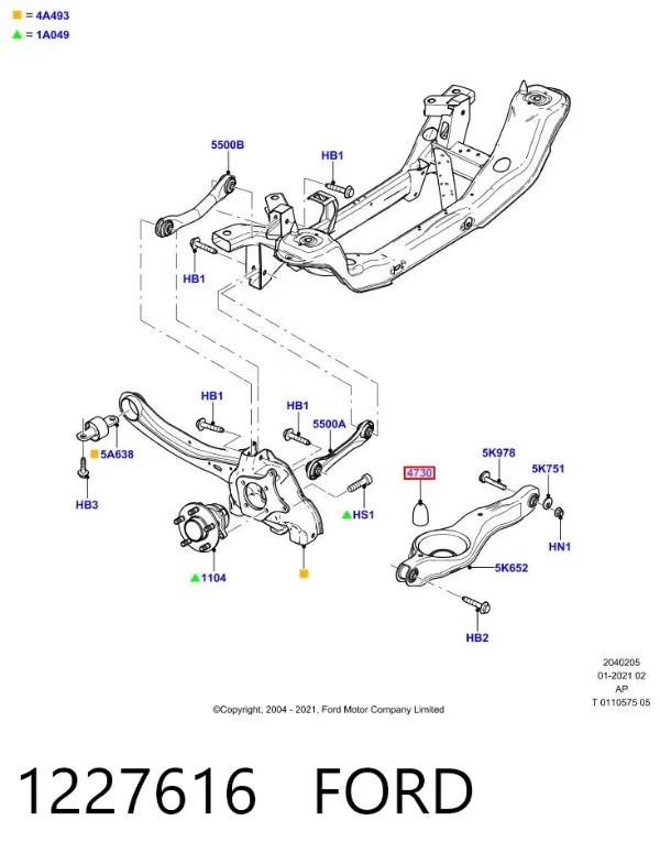 Tope del brazo inferior de suspensión trasera 1227616 Ford