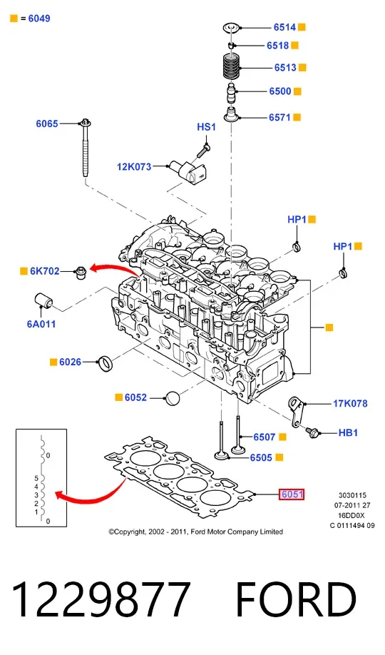 Junta de culata 1229877 Ford