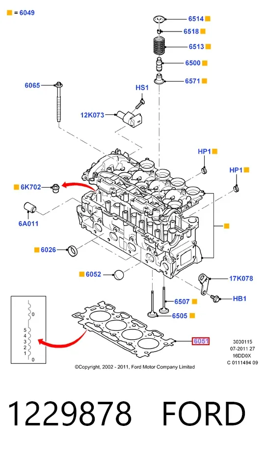 Junta de culata 1229878 Ford