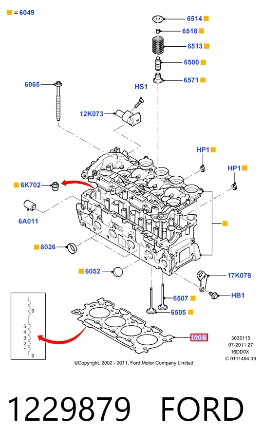 Junta de culata 1229879 Ford