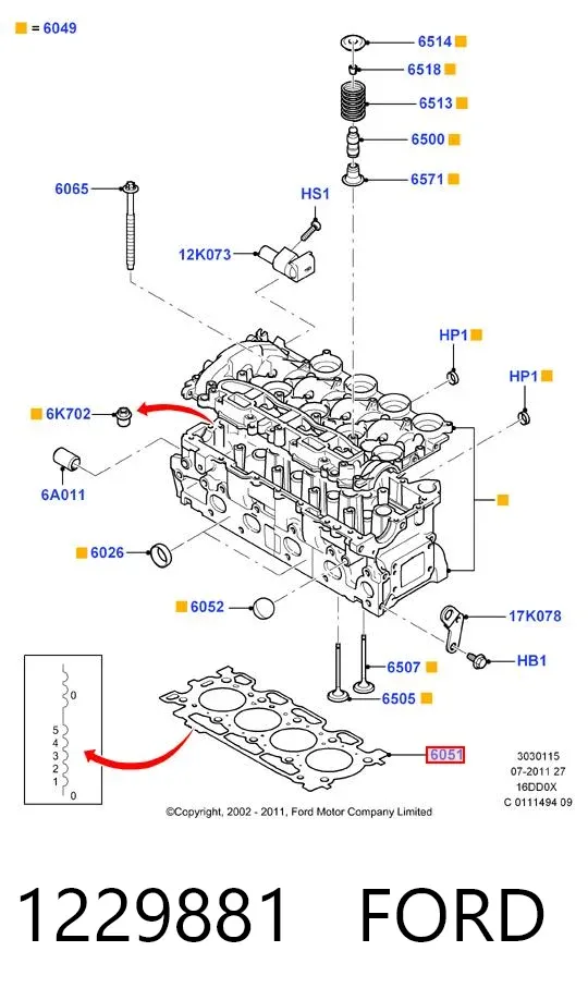Junta de culata 1229881 Ford