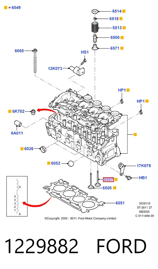 Válvulas de admisión 1229882 Ford
