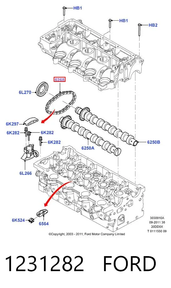 Cadena de distribución superior 1231282 Ford