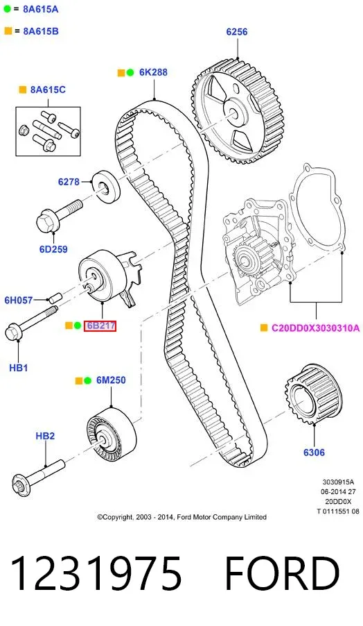 Tensor correa distribución 1231975 Ford