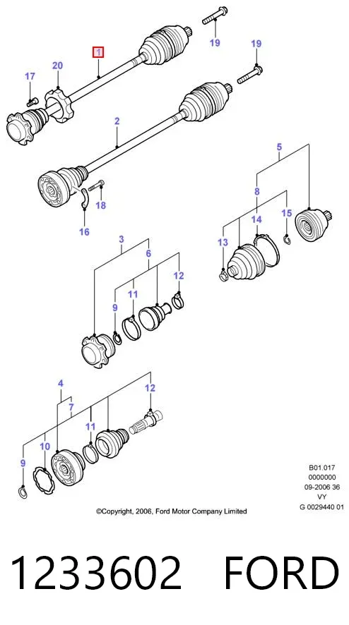Semieje delantero izquierdo 1233602 Ford