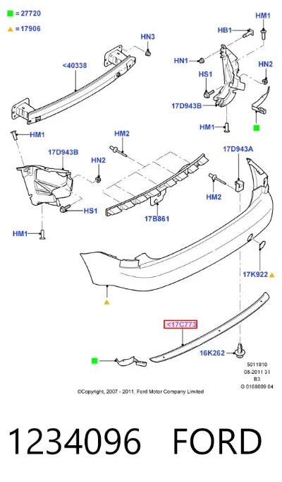 Moldura de parachoques trasero FORD 1234096