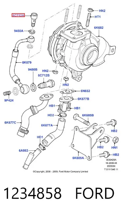 Perno de tubo de alimentación de aceite de turbocompresor FORD 1234858