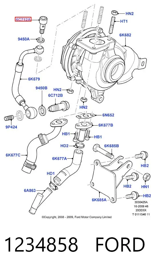 Perno de tubo de alimentación de aceite de turbocompresor 1234858 Ford