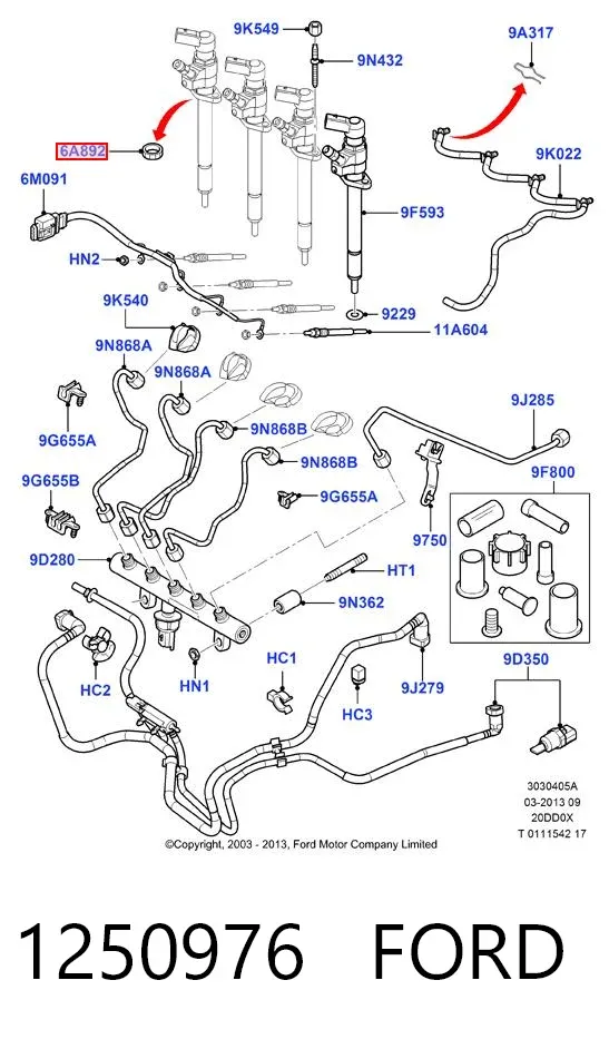 Junta de inyectores 1250976 Ford