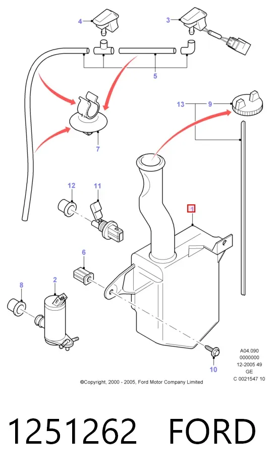 Depósito de limpiaparabrisas 1251262 Ford